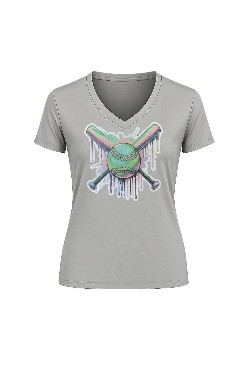 Glitter Green Drip Bats Short Sleeve V-Neck Tee