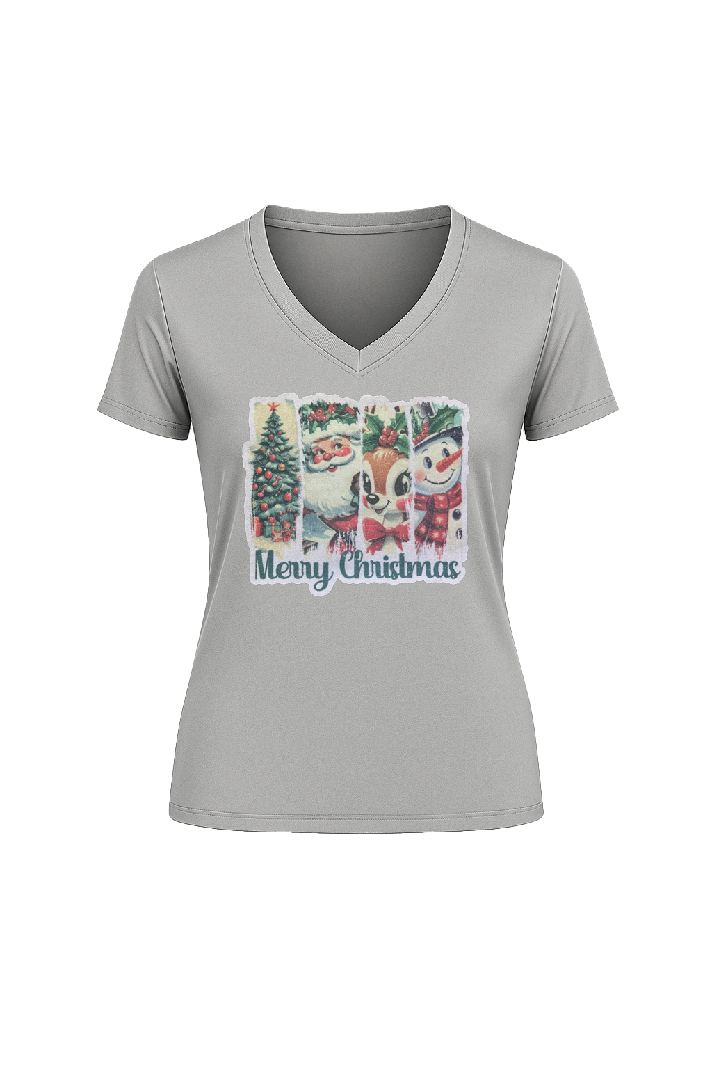 Glitter Christmas Collage Short Sleeve V-Neck Tee
