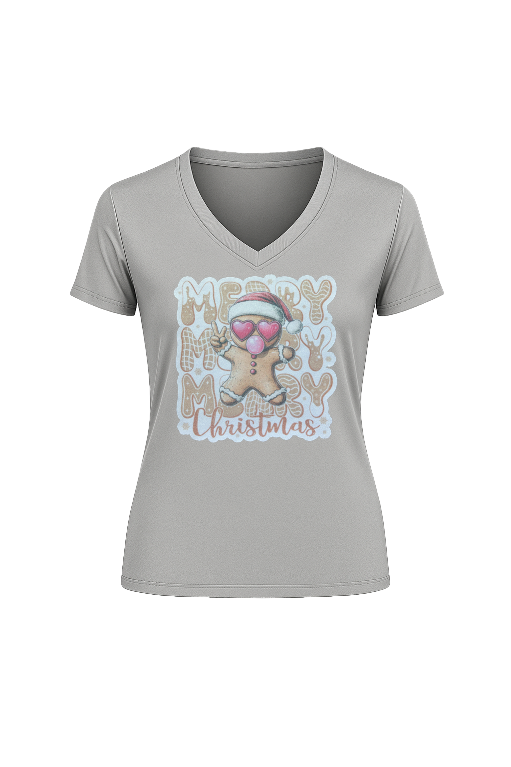 Glitter Gingerbread Bubble Pop Short Sleeve V-Neck Tee