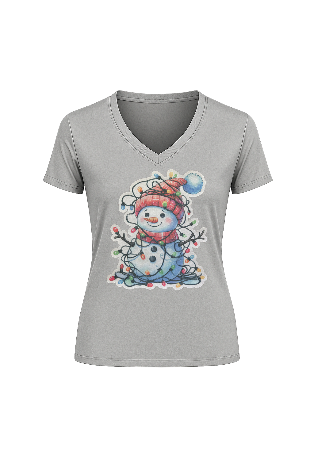 Glitter Tangled Snowman Short Sleeve V-Neck Tee