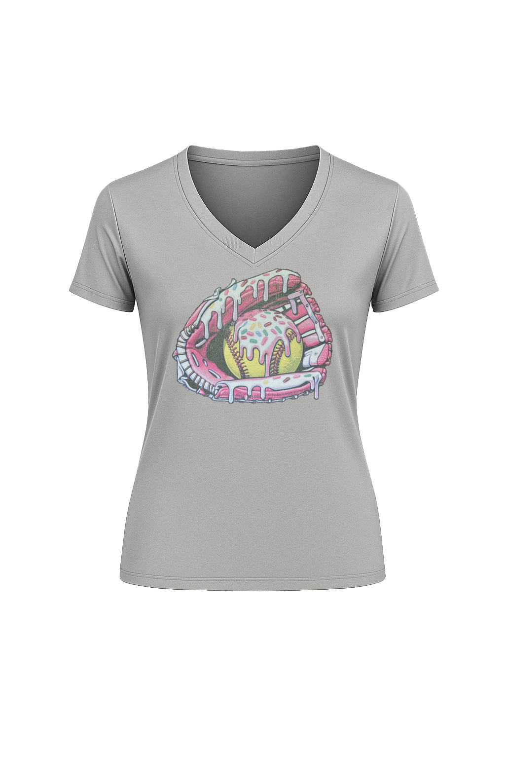 Glitter Softball Sundae Short Sleeve V-Neck Tee