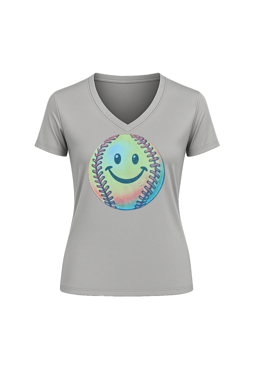 Glitter Happy Softball Short Sleeve V-Neck Tee
