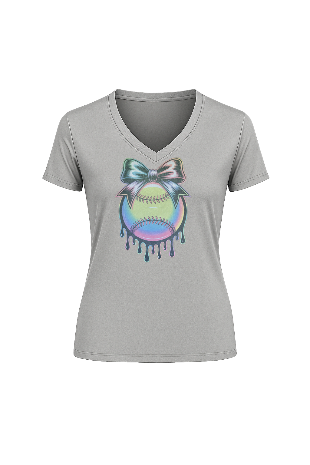 Glitter Neon Drip Short Sleeve V-Neck Tee
