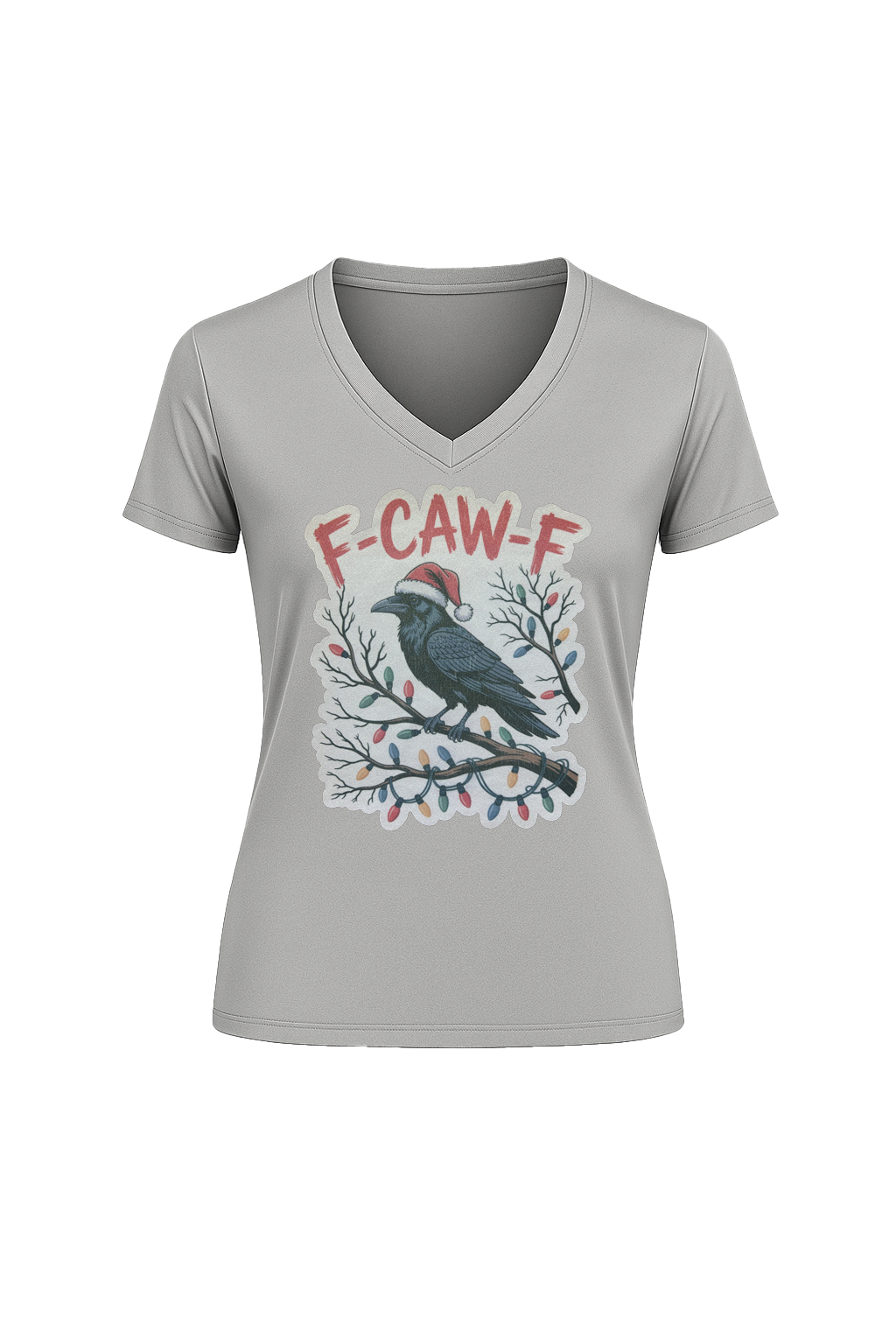 Glitter Christmas Crow Short Sleeve V-Neck Tee