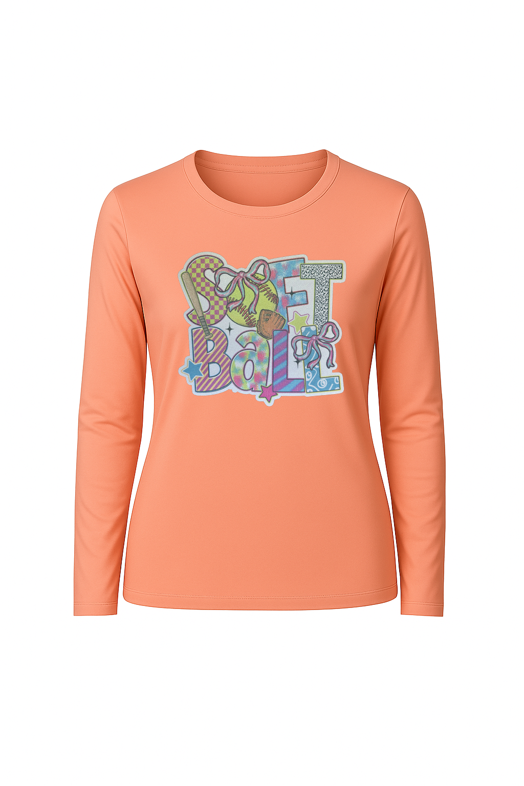 Glitter Softball Collage Long Sleeve Tee UPF 50