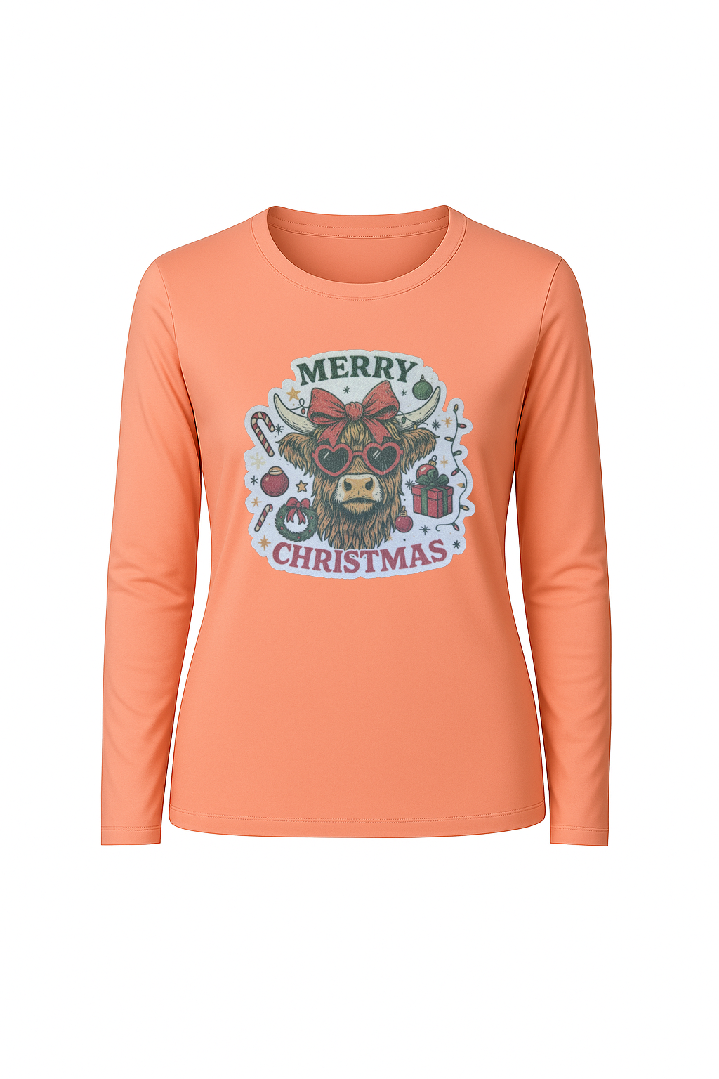 Glitter Christmas Cow Long Sleeve Tee UPF 50