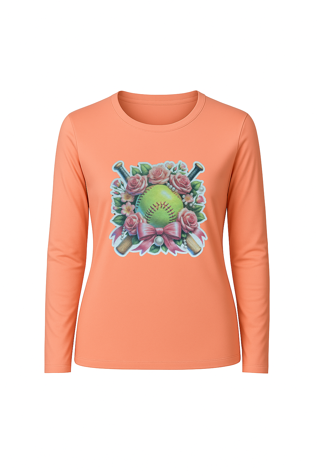 Glitter Softball Bouquet Long Sleeve Tee UPF 50