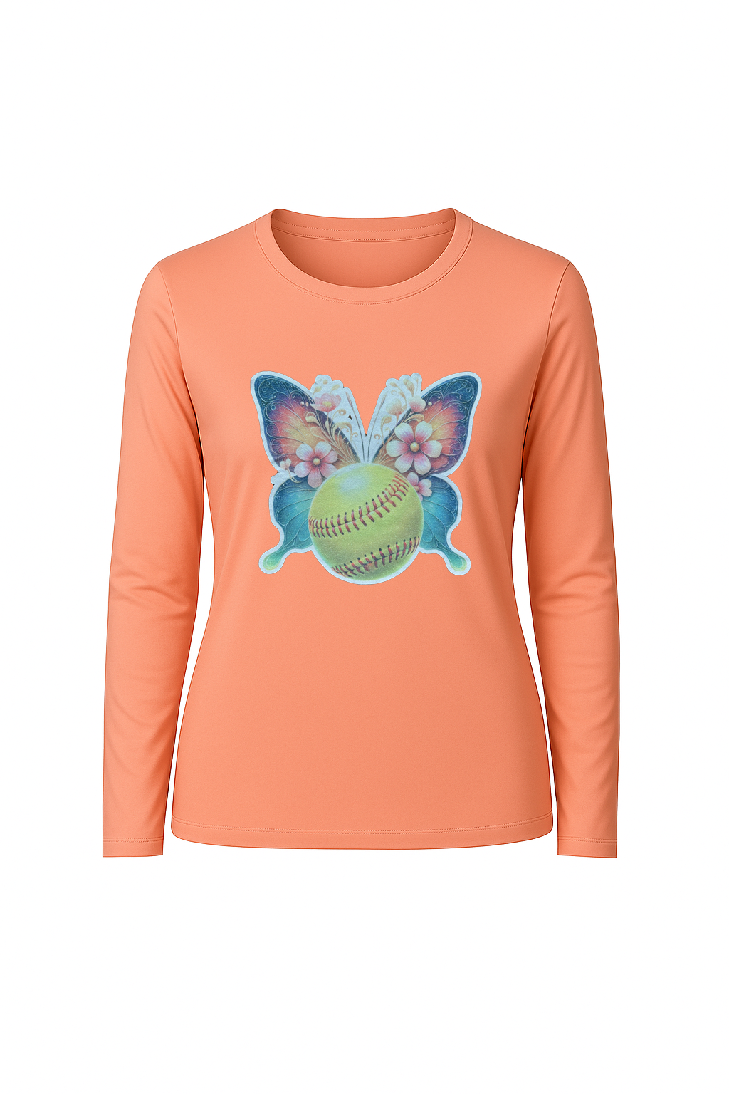 Glitter Softball Butterfly Long Sleeve Tee UPF 50
