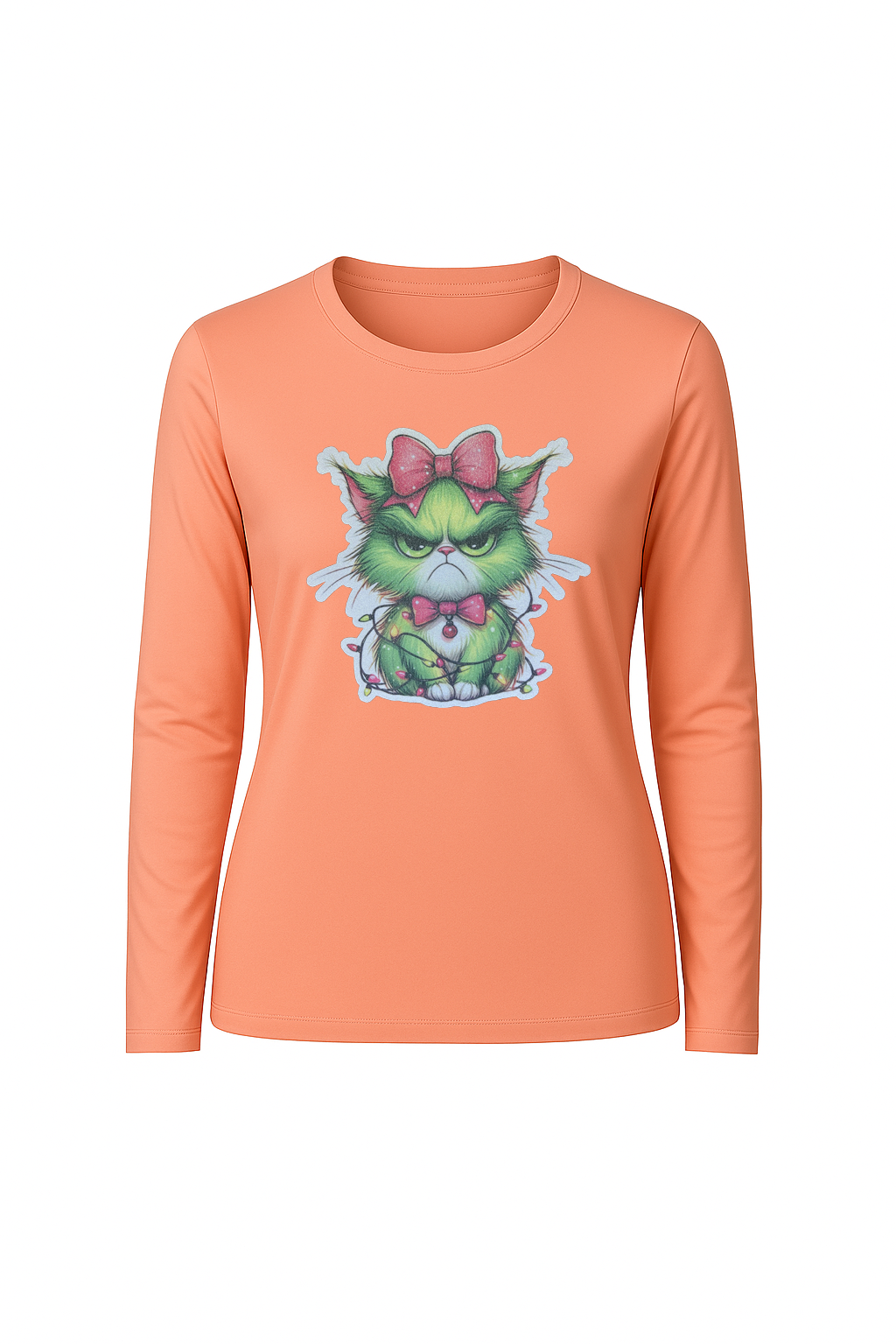 Glitter Grump Green Cat Long Sleeve Tee UPF 50
