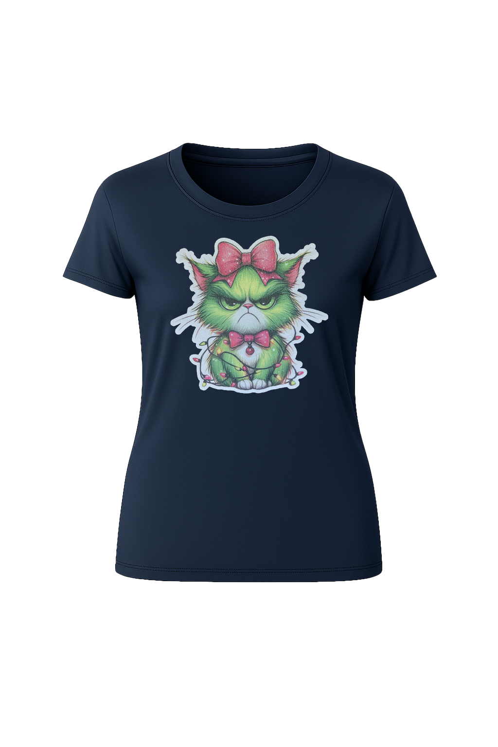 Glitter Grumpy Green Cat Short Sleeve Tee