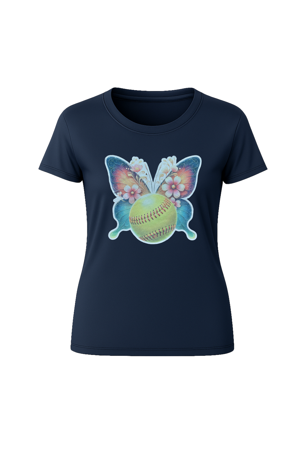 Glitter Softball Butterfly Short Sleeve Tee