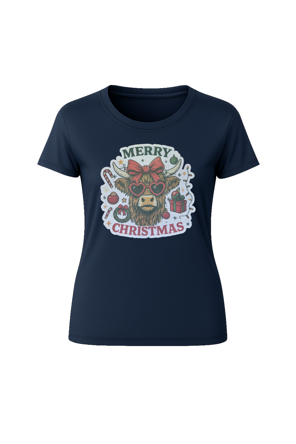 Glitter Christmas Cow Short Sleeve Tee