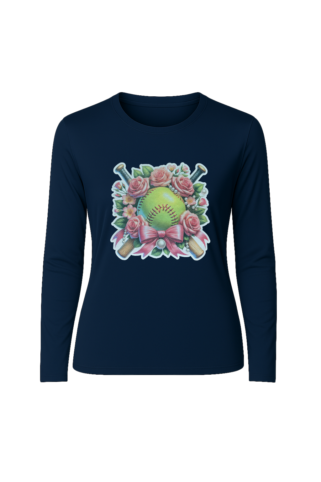 Glitter Softball Bouquet Long Sleeve Tee UPF 50