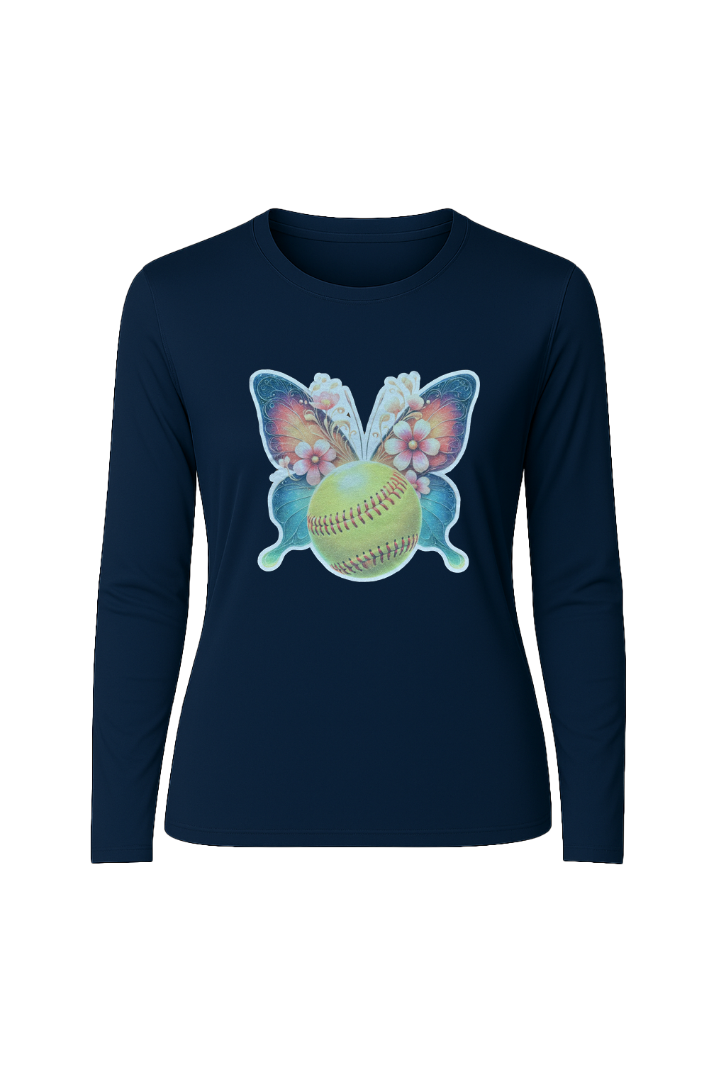 Glitter Softball Butterfly Long Sleeve Tee UPF 50