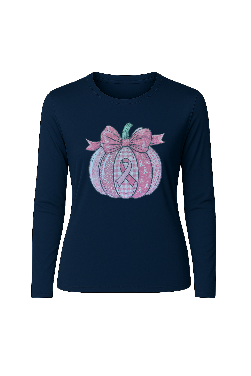 Glitter Breast Cancer Pumpkin Long Sleeve Tee UPF 50