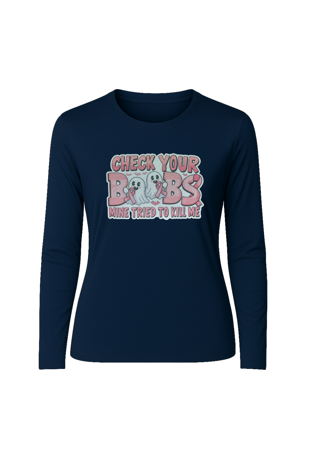 Glitter Check Your Boobs Long Sleeve Tee UPF 50