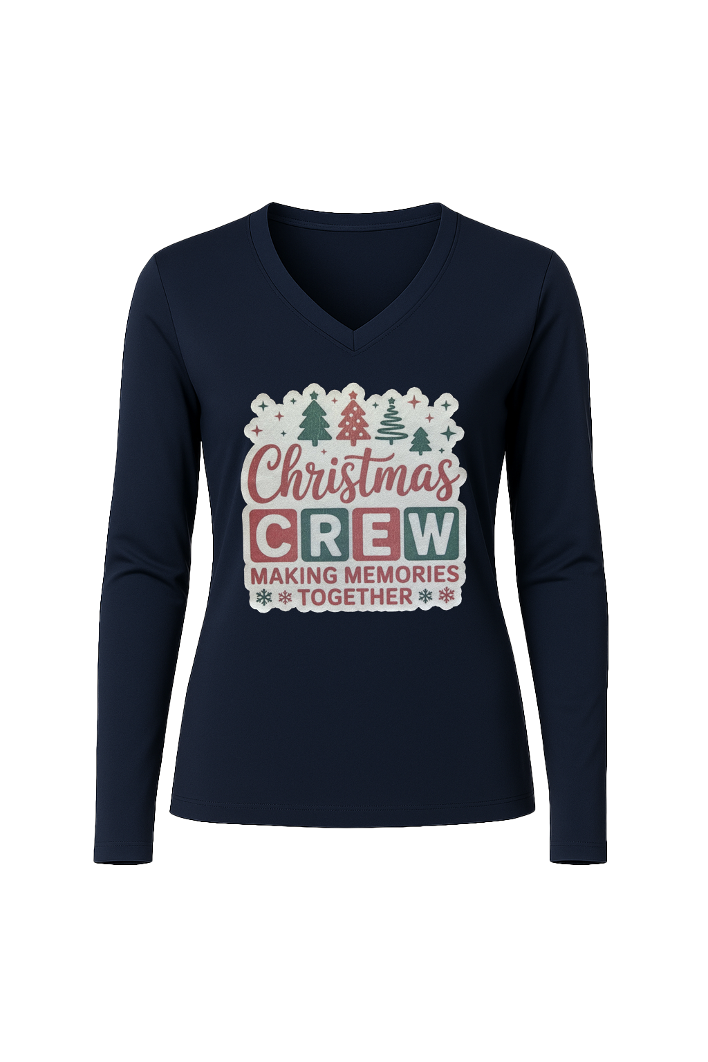 Glitter Christmas Crew Long Sleeve V-Neck Tee
