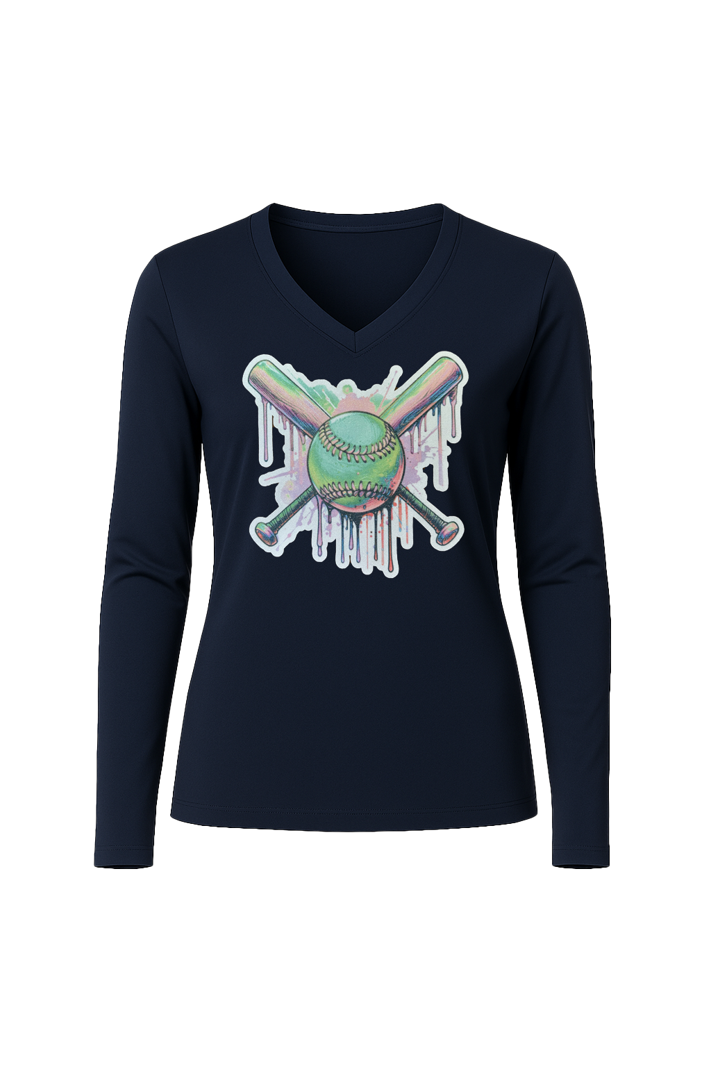 Glitter Green Drip Bats Long Sleeve V-Neck Tee