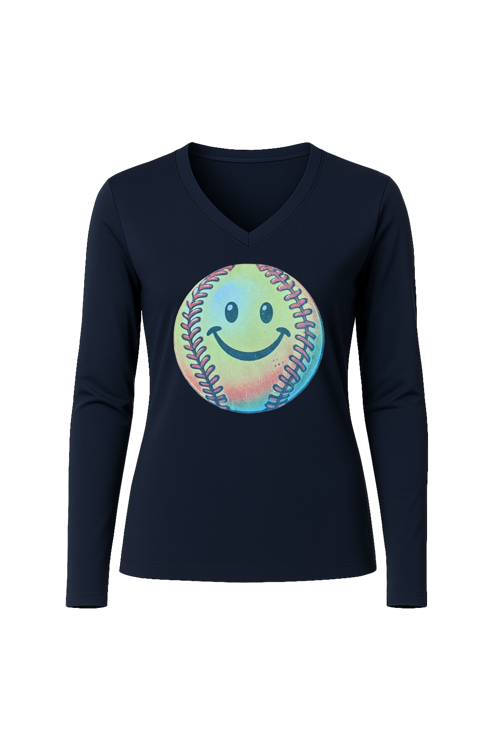 Glitter Happy Softball Long Sleeve V-Neck Tee