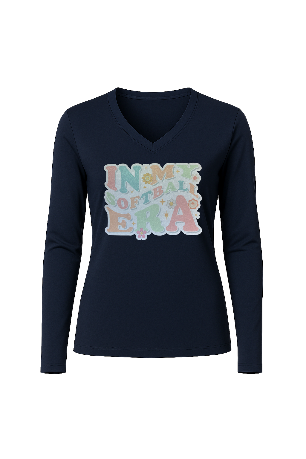 Glitter Softball Era Long Sleeve V-Neck Tee