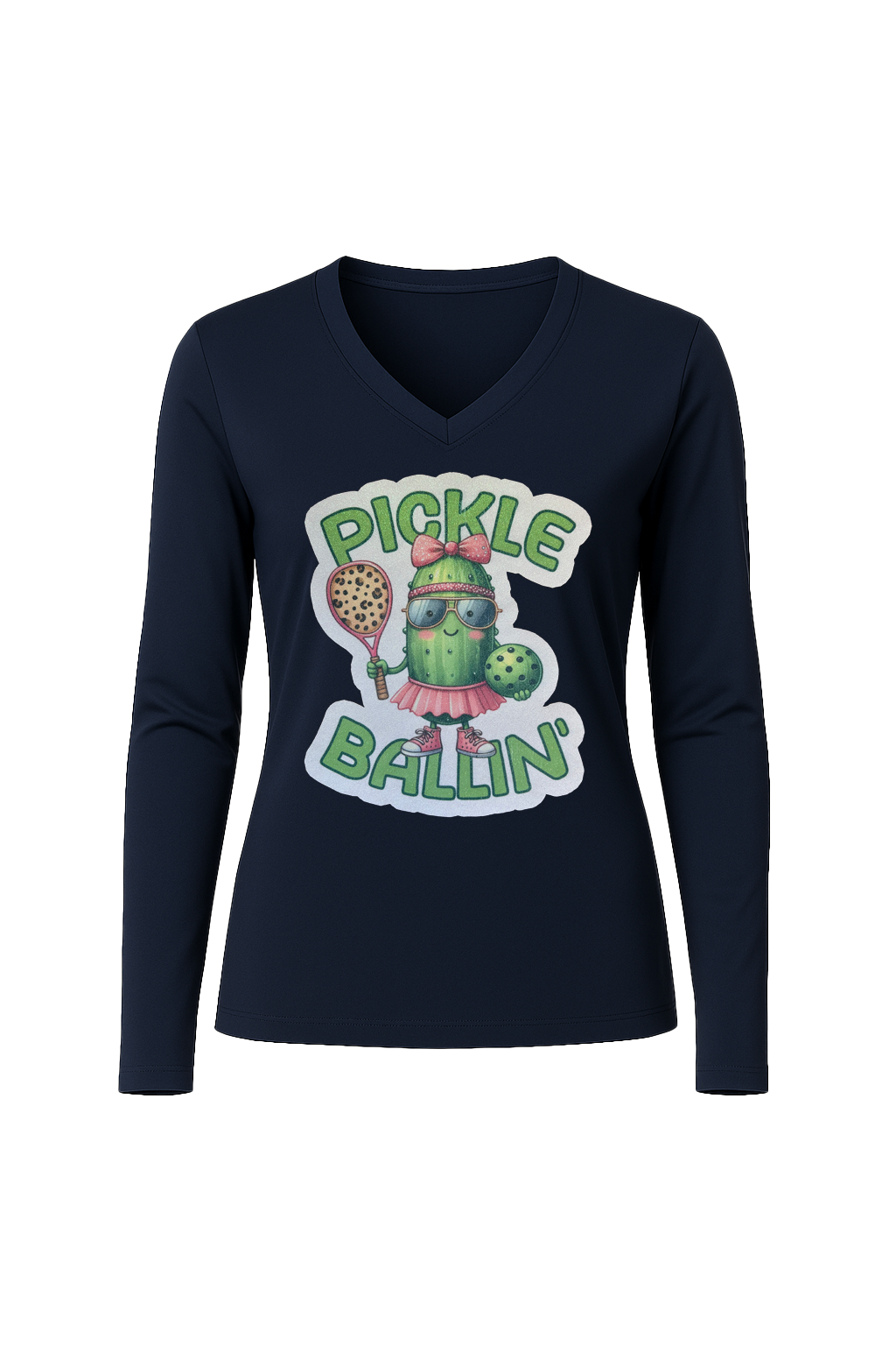 Glitter Pickle Ballin Long Sleeve V-Neck Tee