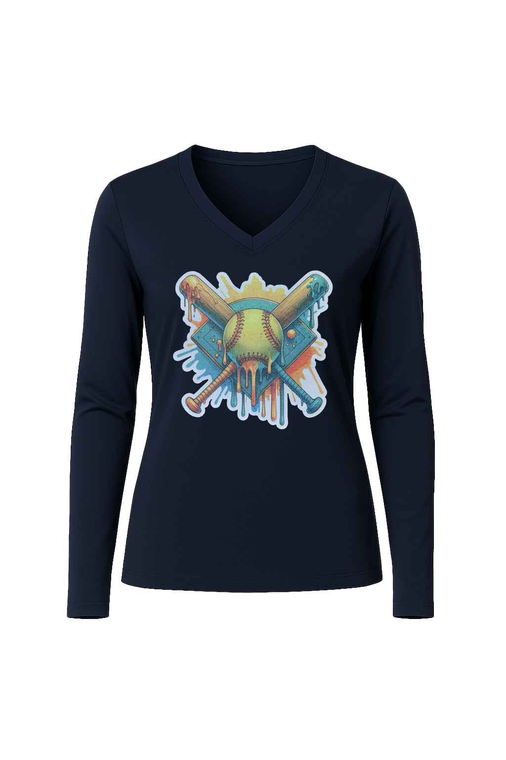 Glitter Teal Shield Long Sleeve V-Neck Tee