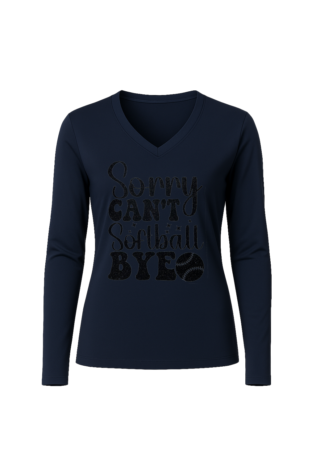 Glitter Sorry Can't Softball Bye Long Sleeve V-Neck Tee