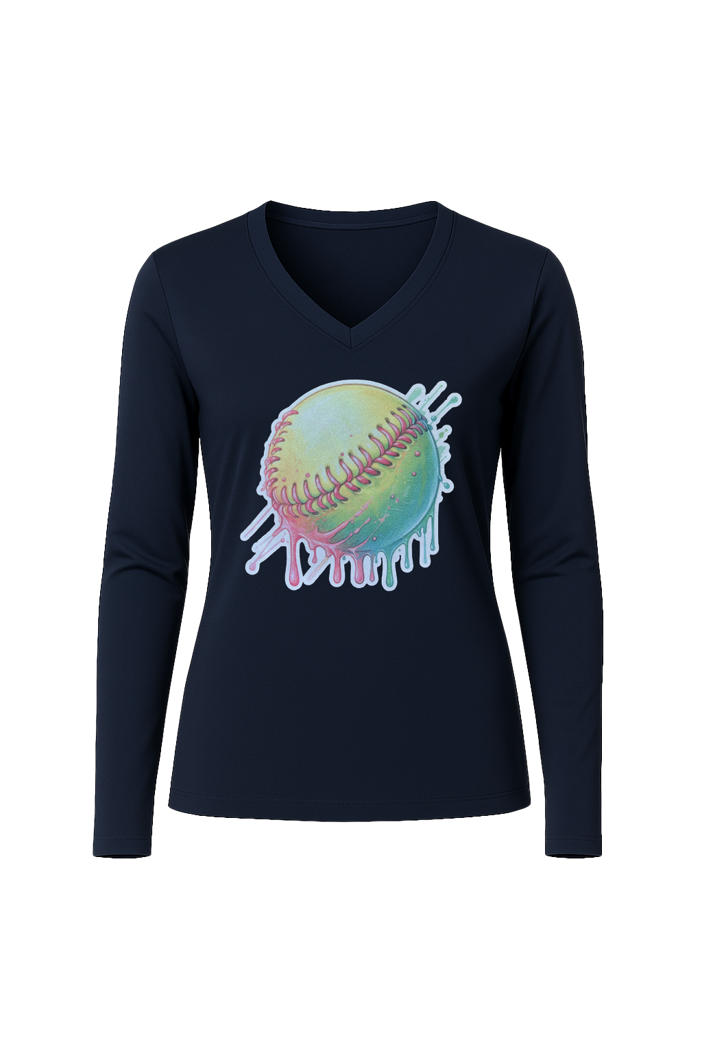 Glitter Softball Drip Long Sleeve V-Neck Tee