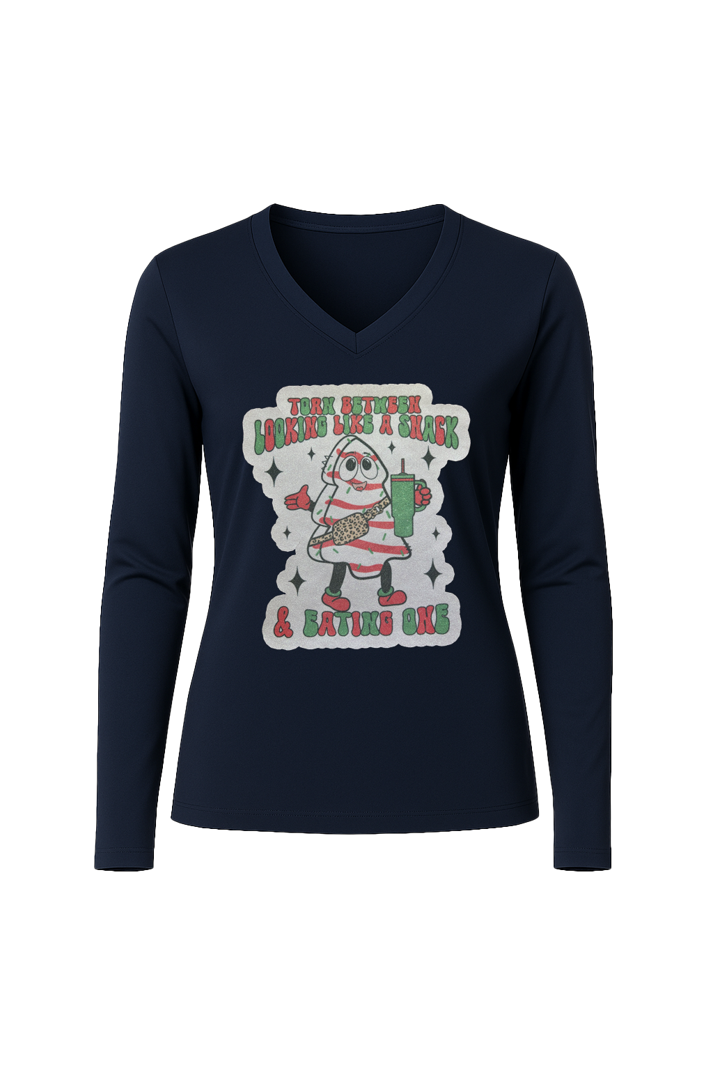 Glitter Christmas Snack Long Sleeve V-Neck Tee