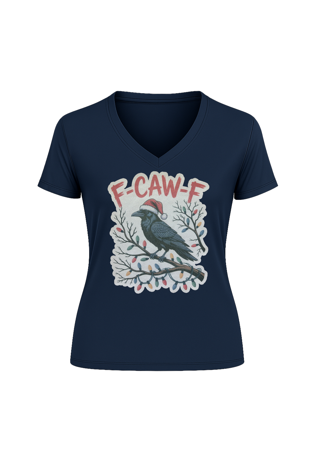 Glitter Christmas Crow Short Sleeve V-Neck Tee