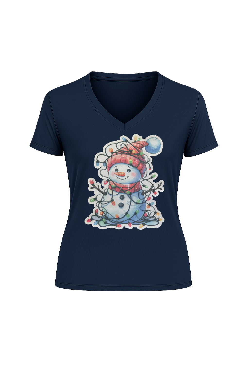 Glitter Tangled Snowman Short Sleeve V-Neck Tee
