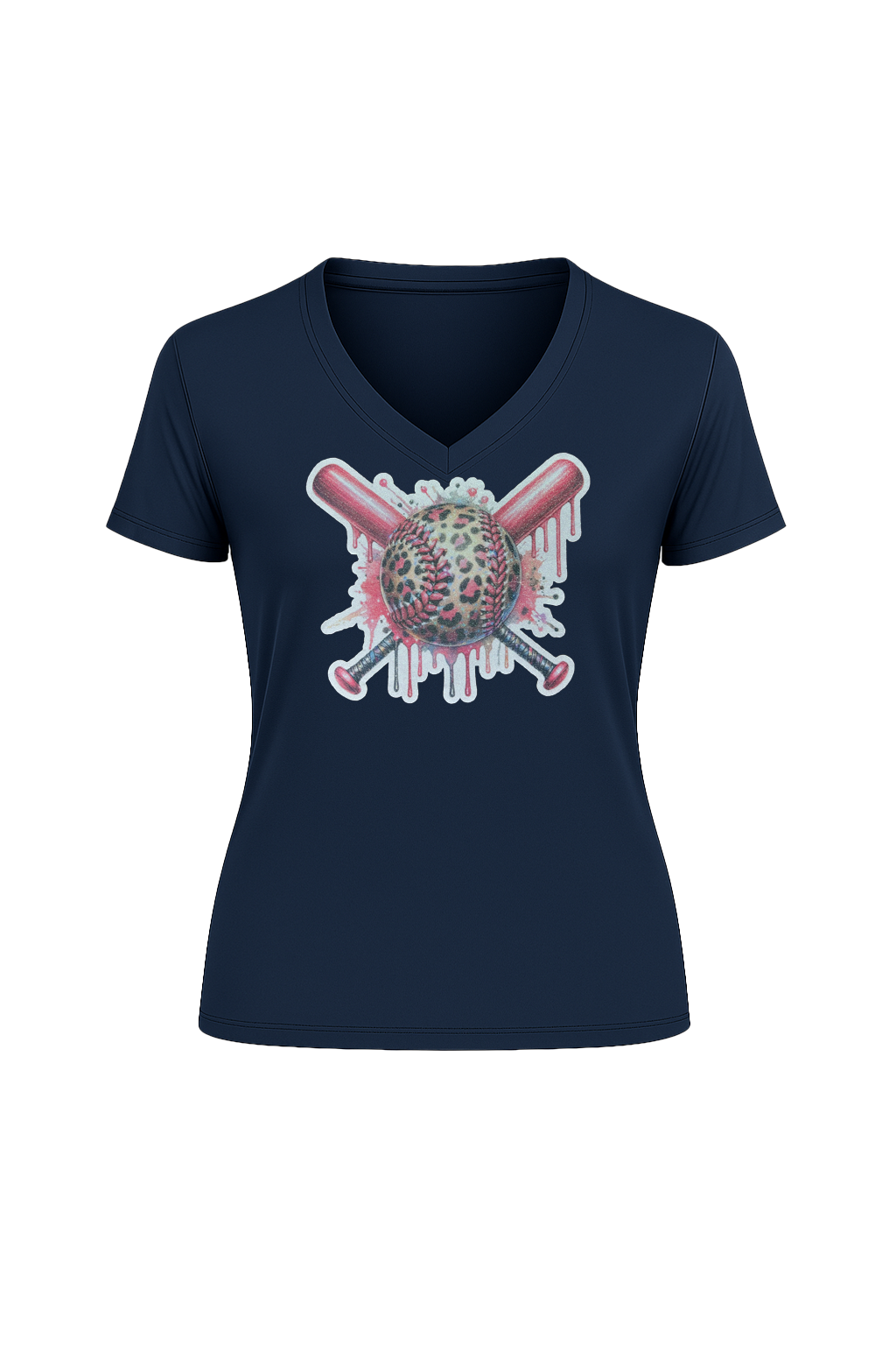 Glitter Leopard Drip Short Sleeve V-Neck Tee