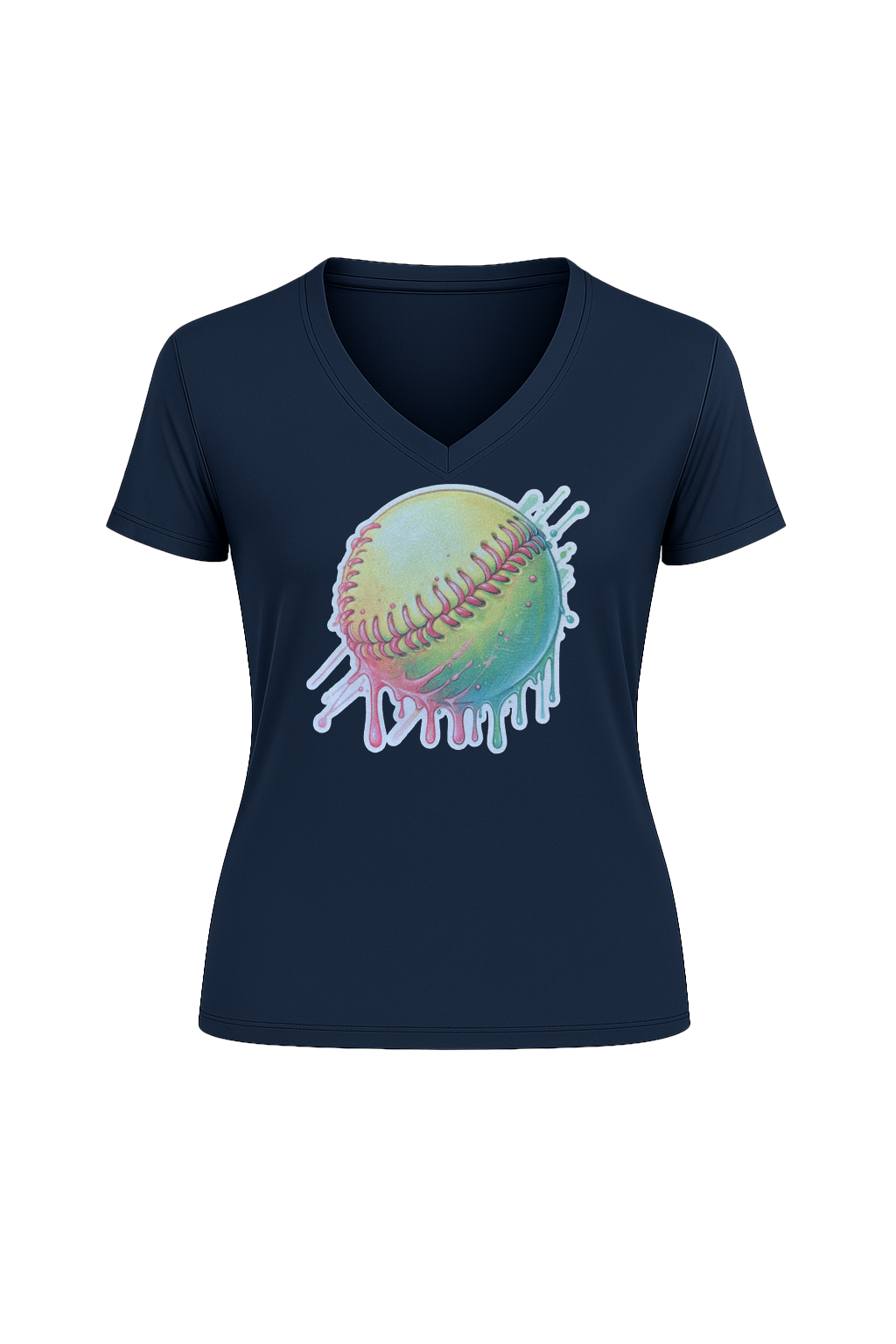 Glitter Softball Drip Short Sleeve V-Neck Tee