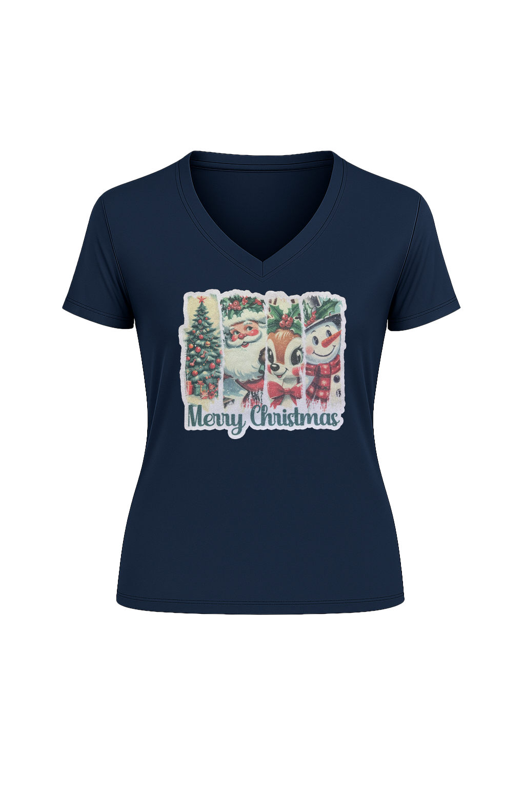 Glitter Christmas Collage Short Sleeve V-Neck Tee