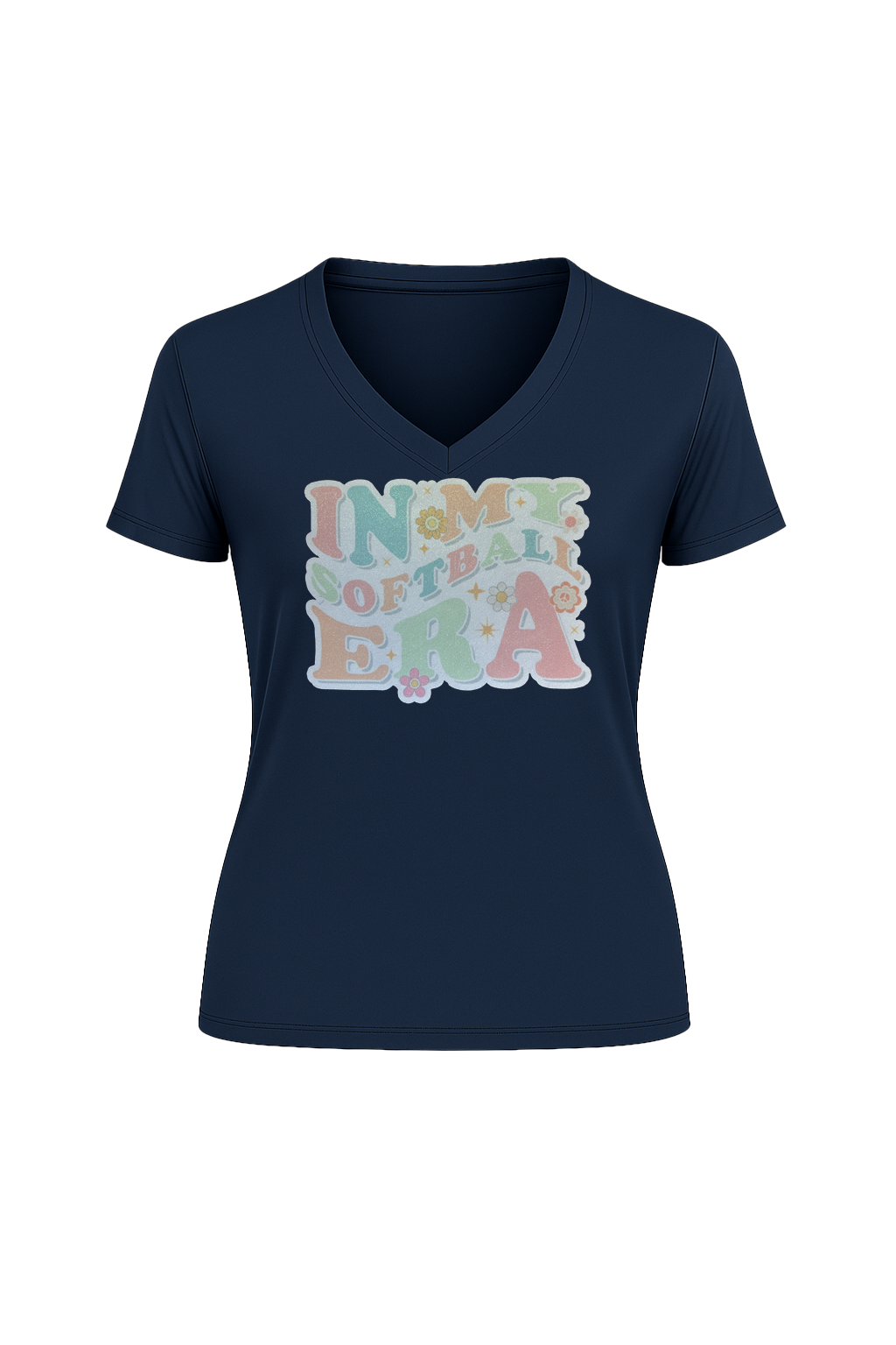 Glitter Softball Era Short Sleeve V-Neck Tee