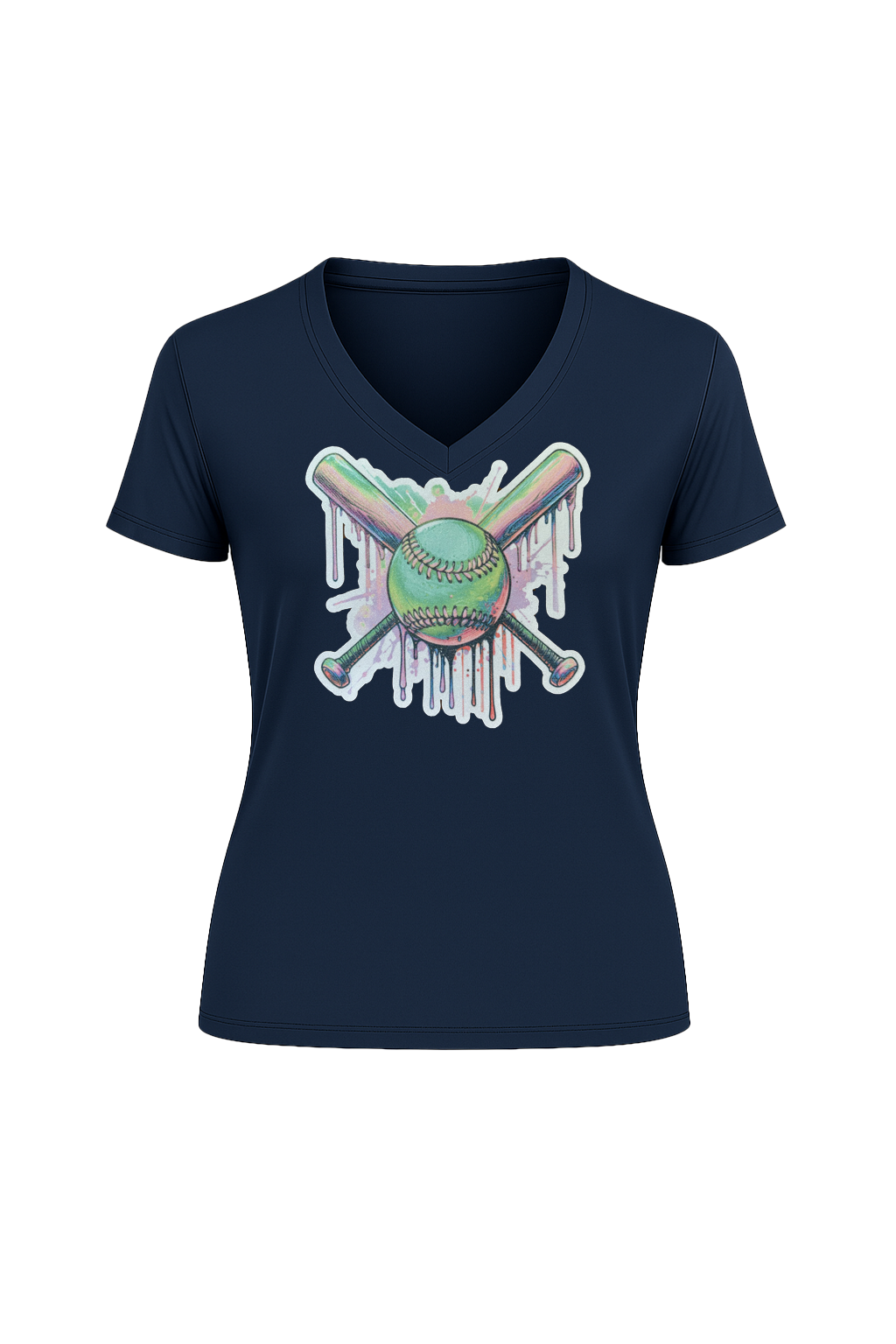 Glitter Green Drip Bats Short Sleeve V-Neck Tee