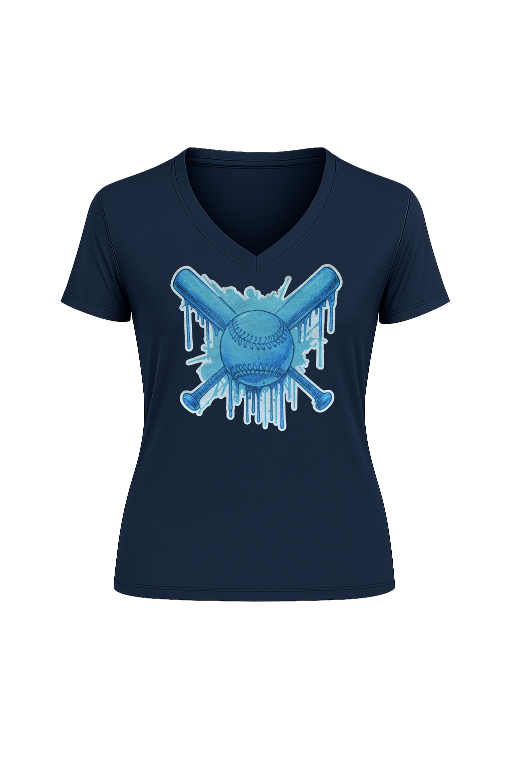 Glitter Blue Drip Bats Short Sleeve V-Neck Tee