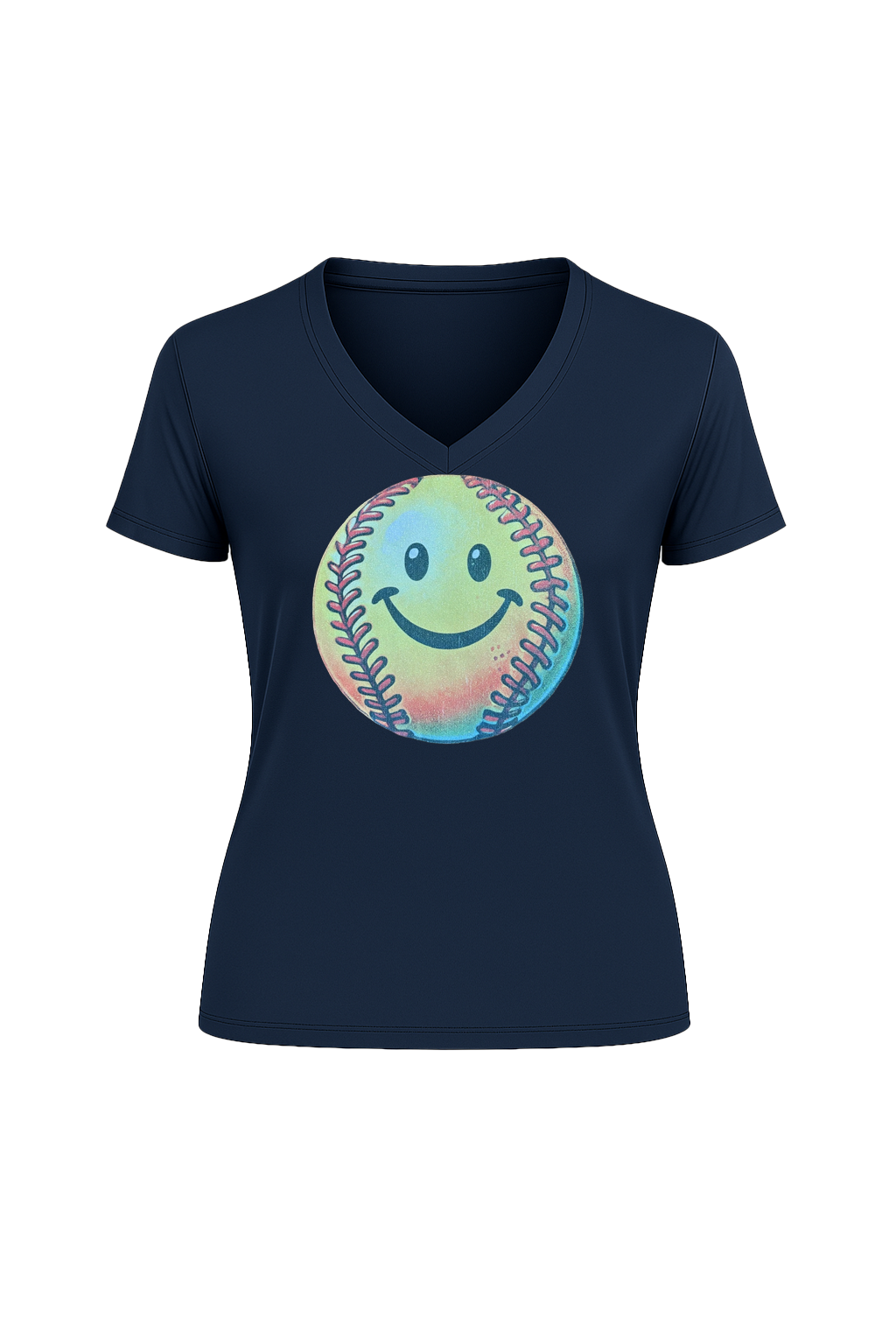 Glitter Happy Softball Short Sleeve V-Neck Tee