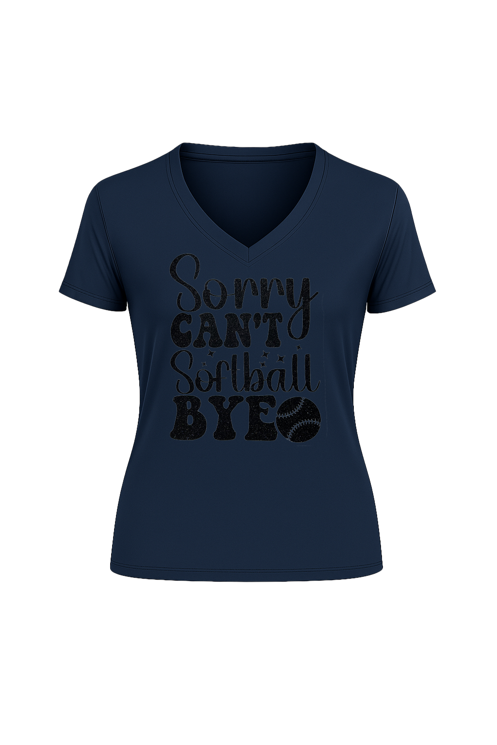 Glitter Sorry Can't Softball Bye Short Sleeve V-Neck Tee