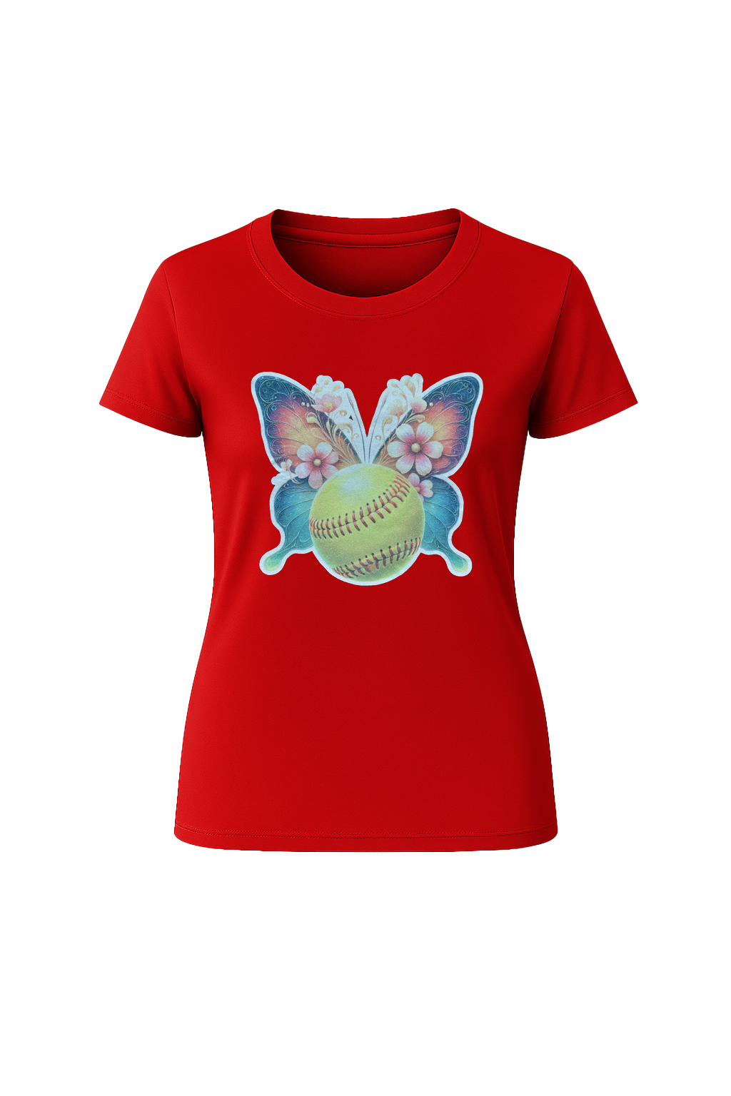 Glitter Softball Butterfly Short Sleeve Tee
