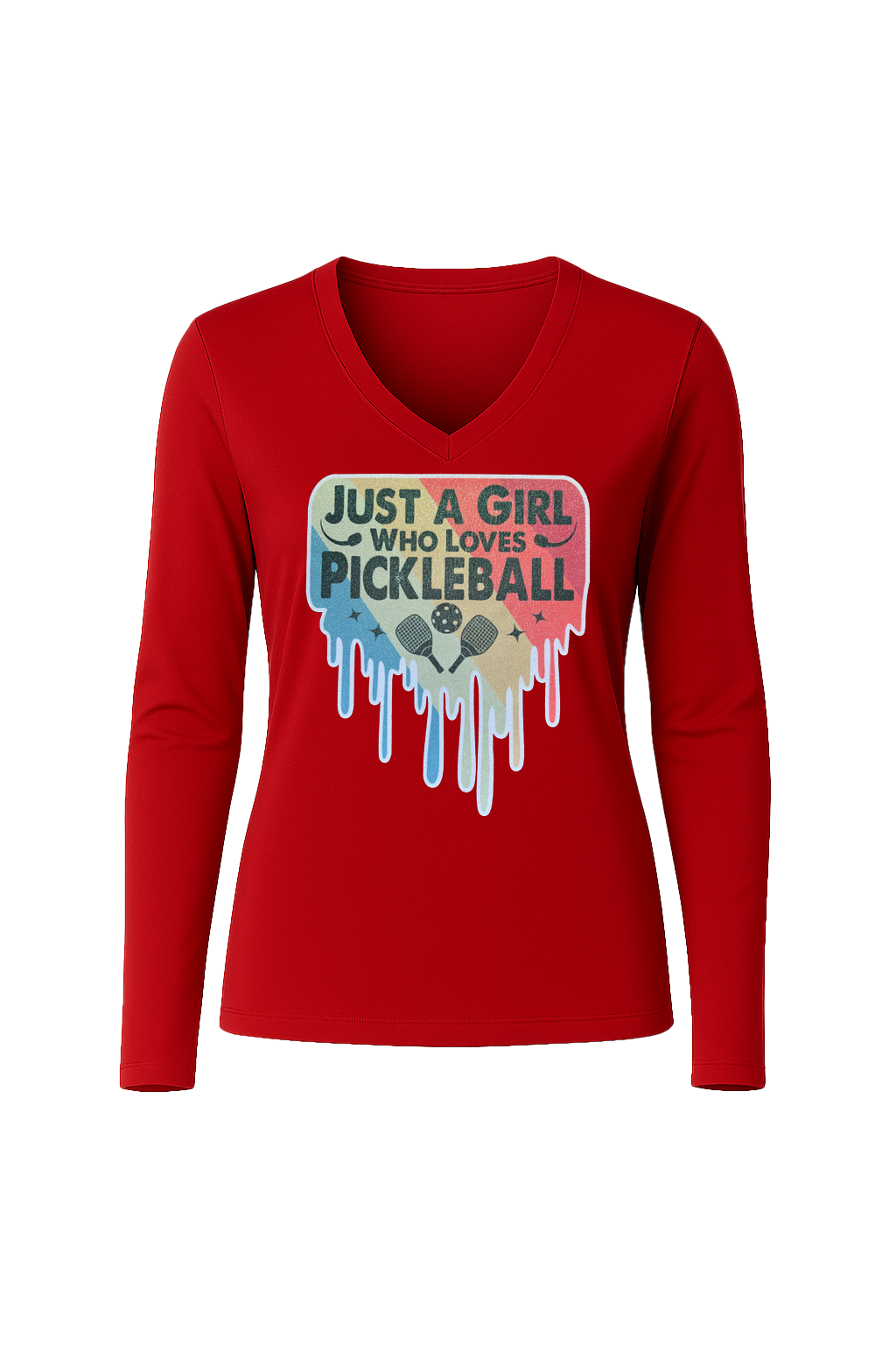 Glitter Girl Loves Pickleball Long Sleeve V-Neck Tee