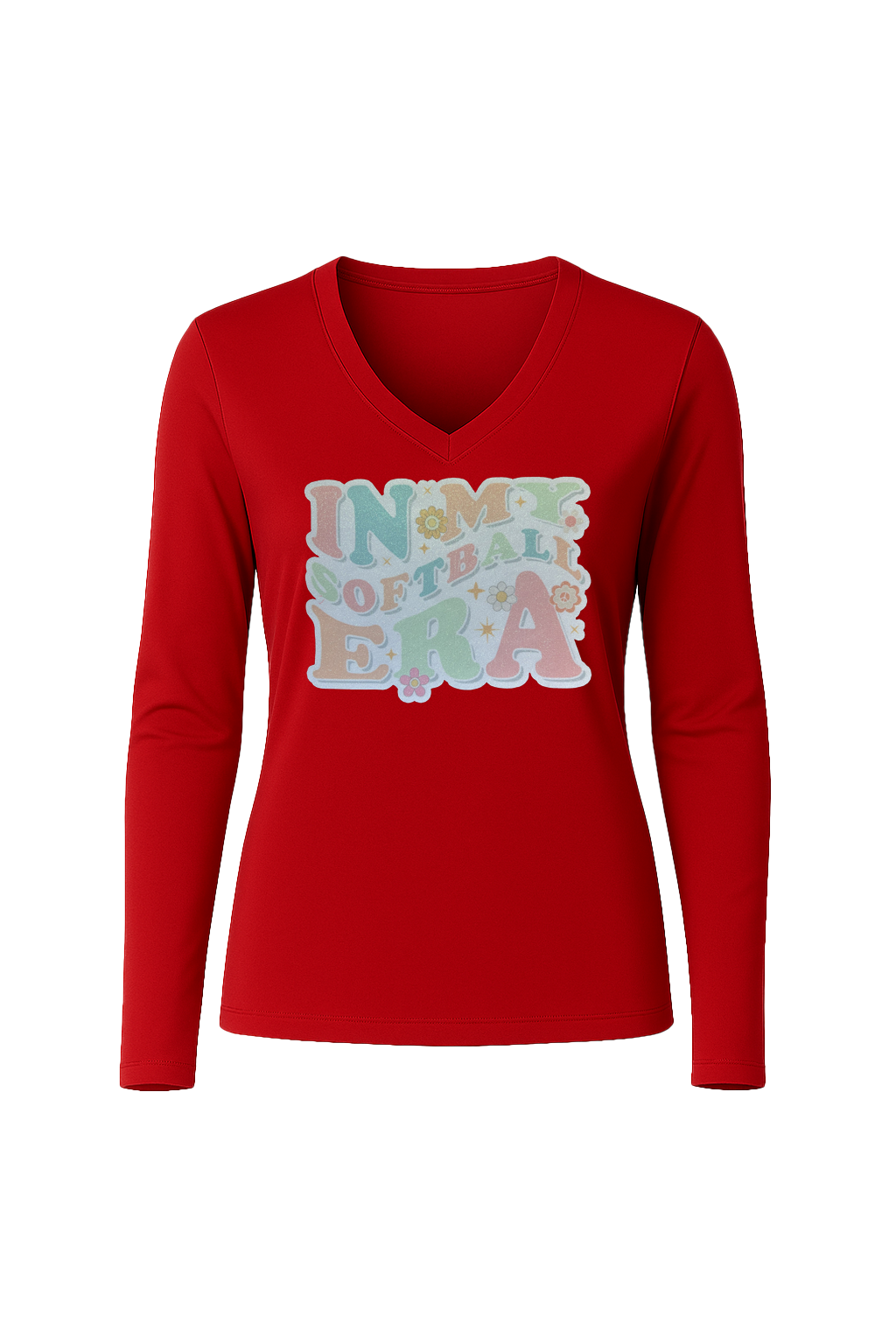 Glitter Softball Era Long Sleeve V-Neck Tee