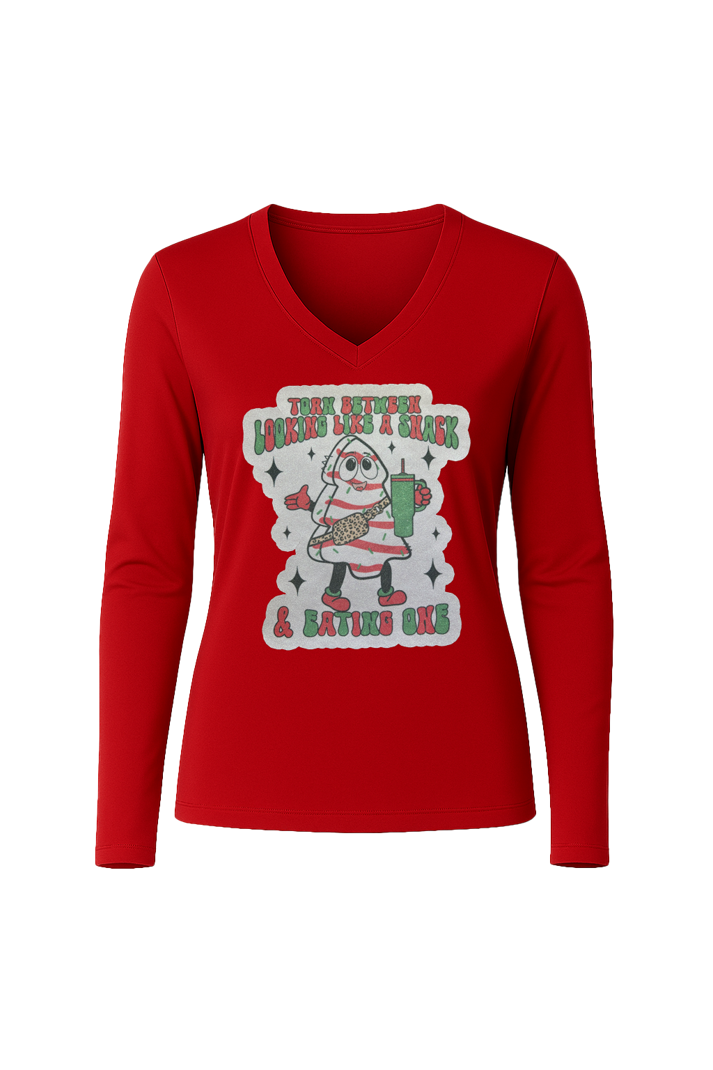 Glitter Christmas Snack Long Sleeve V-Neck Tee