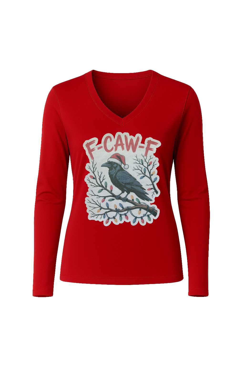 Glitter Christmas Crow Long Sleeve V-Neck Tee