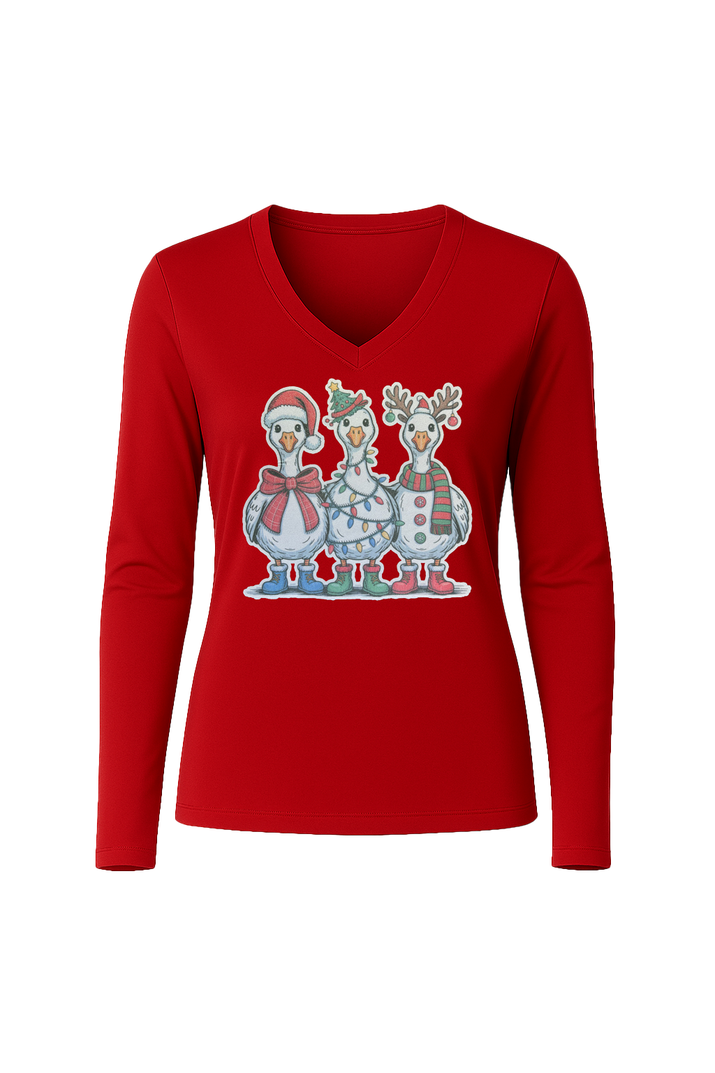 Glitter Festive Fowl Long Sleeve V-Neck Tee
