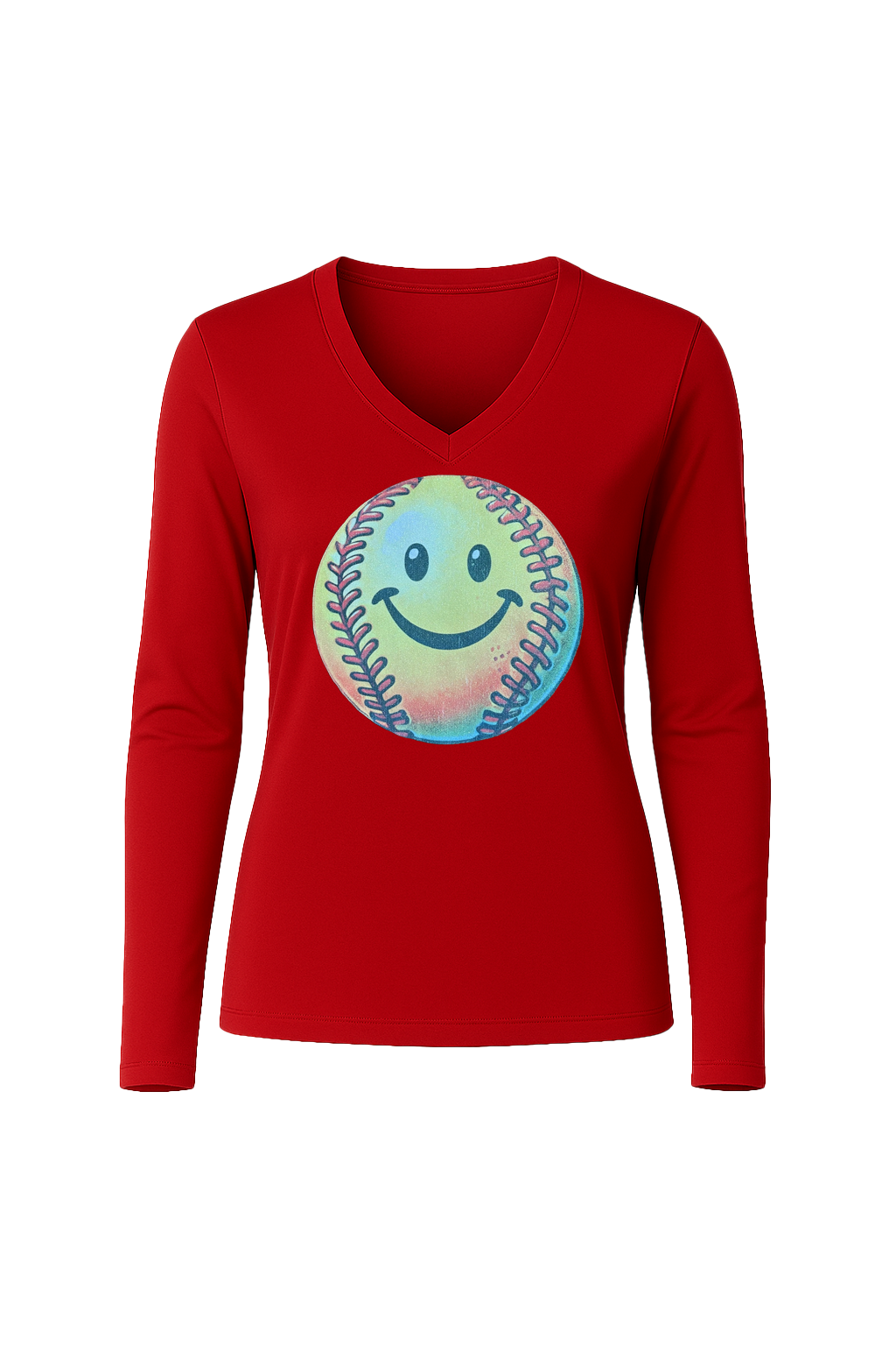 Glitter Happy Softball Long Sleeve V-Neck Tee