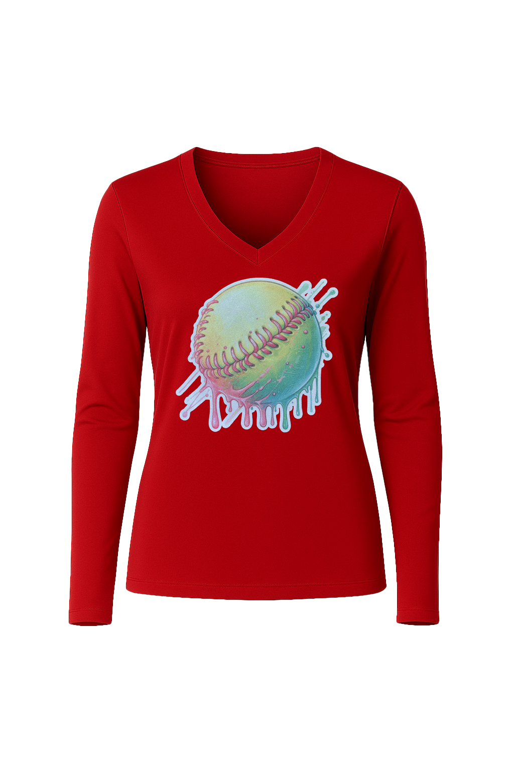 Glitter Softball Drip Long Sleeve V-Neck Tee