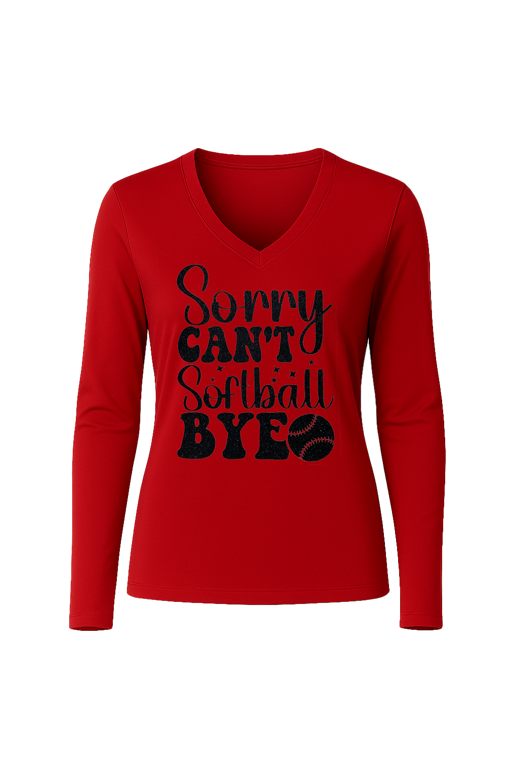 Glitter Sorry Can't Softball Bye Long Sleeve V-Neck Tee