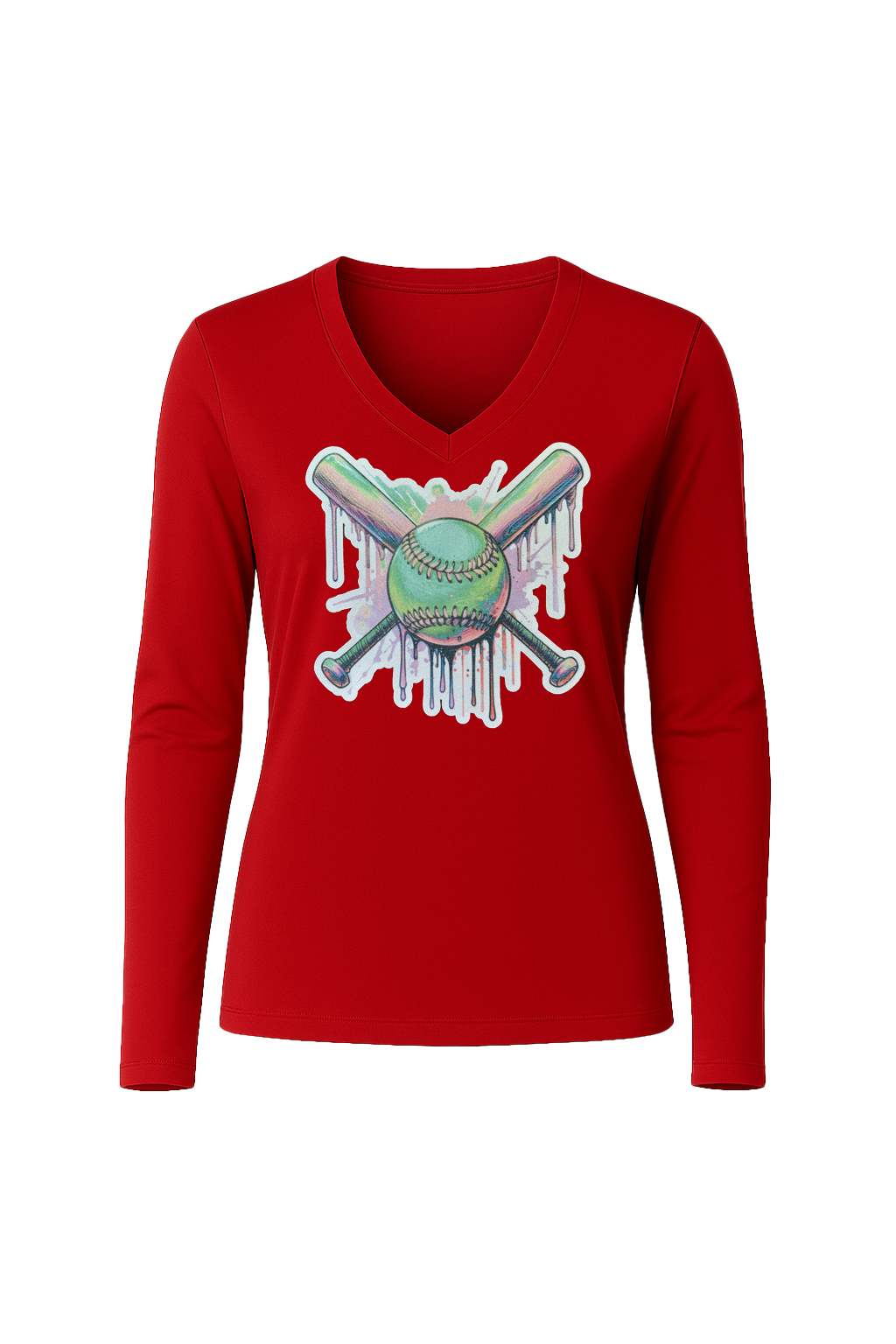 Glitter Green Drip Bats Long Sleeve V-Neck Tee