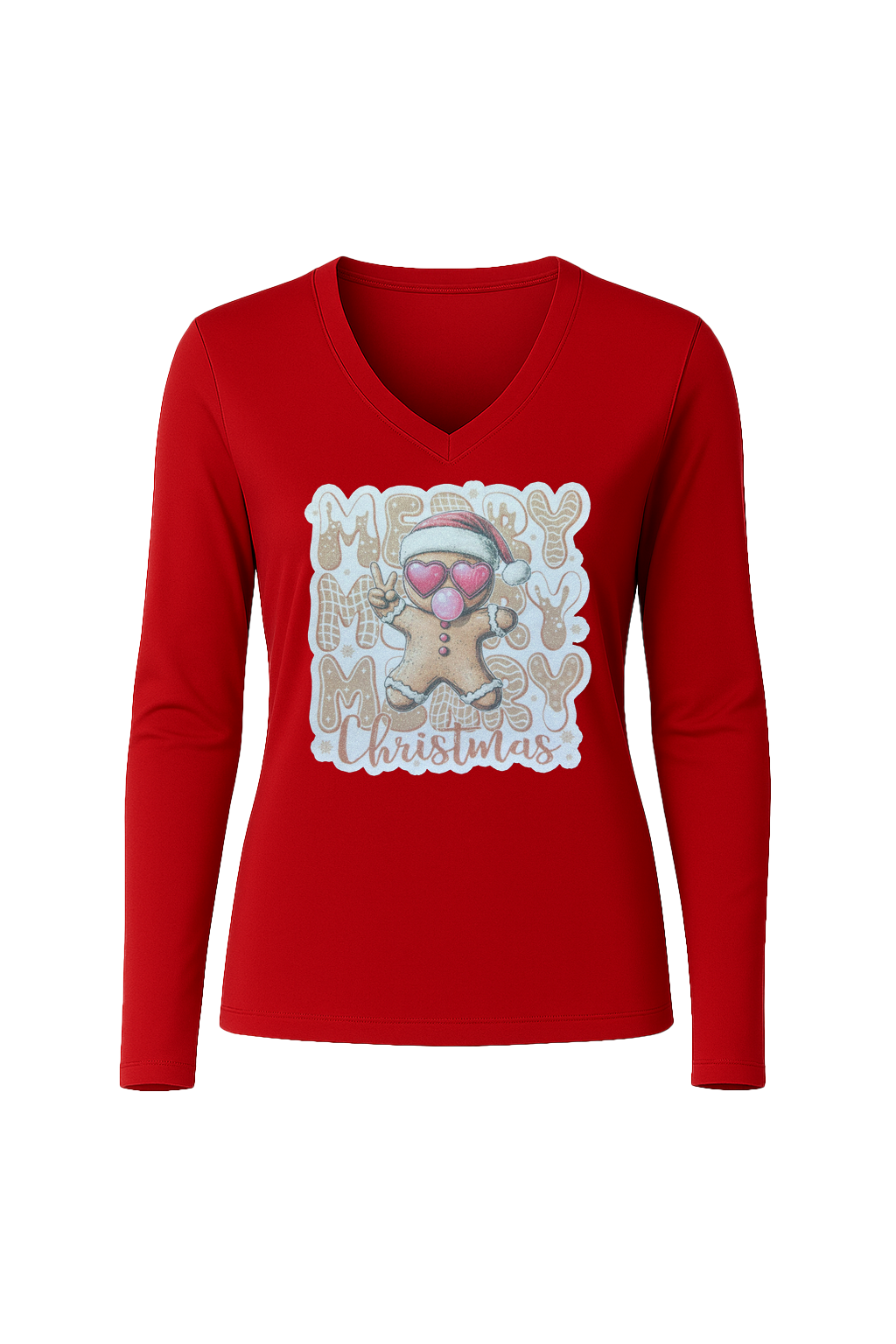 Glitter Gingerbread Bubble Pop Long Sleeve V-Neck Tee